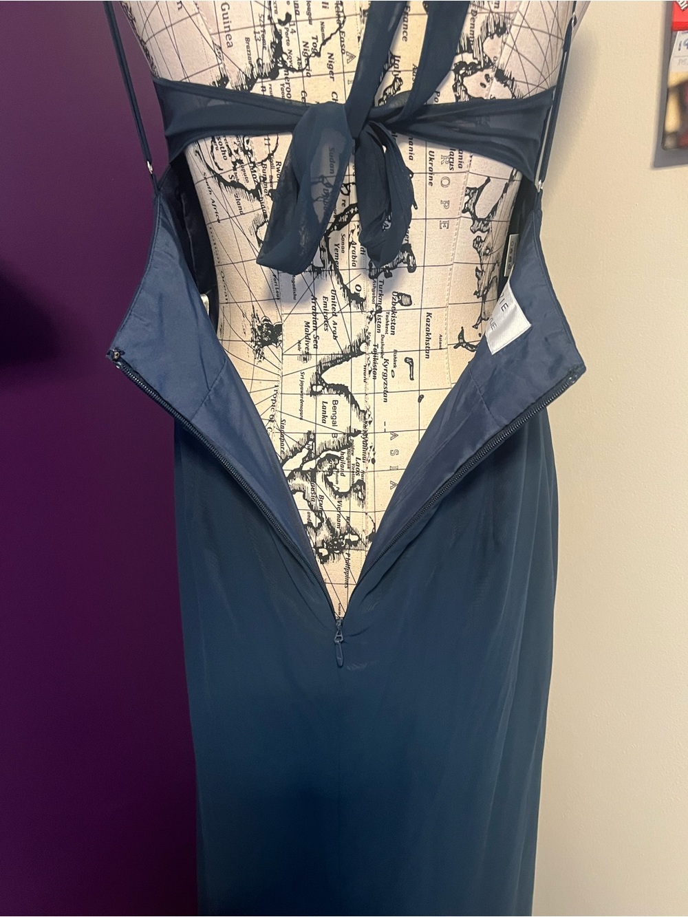 Azazie Mai Dark Navy Pleated Chiffon Dress - Picture 13 of 15
